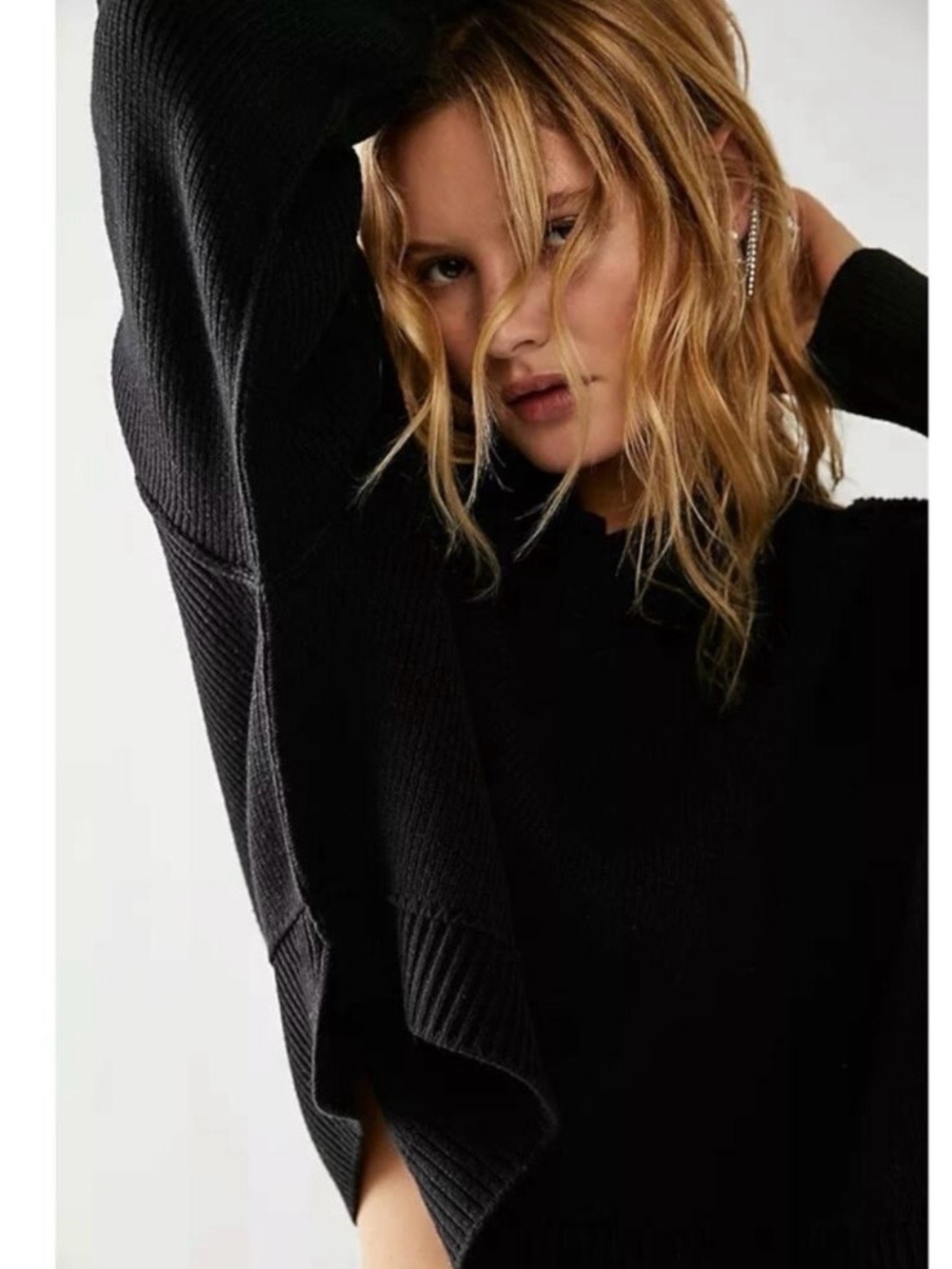 Free People Oversized Easy Street Crop Pullover Sweater in Black Size Large